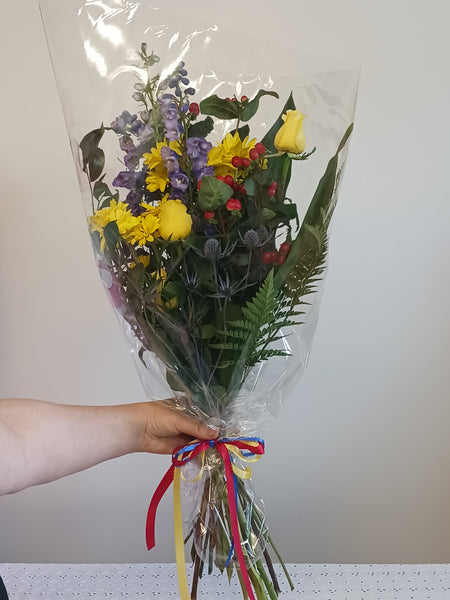 Queen's Colours, red, yellow blue Graduation Bouquet
