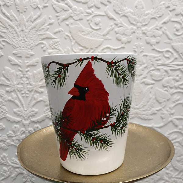 Hand Painted Cardinal Pot Festive Arrangement