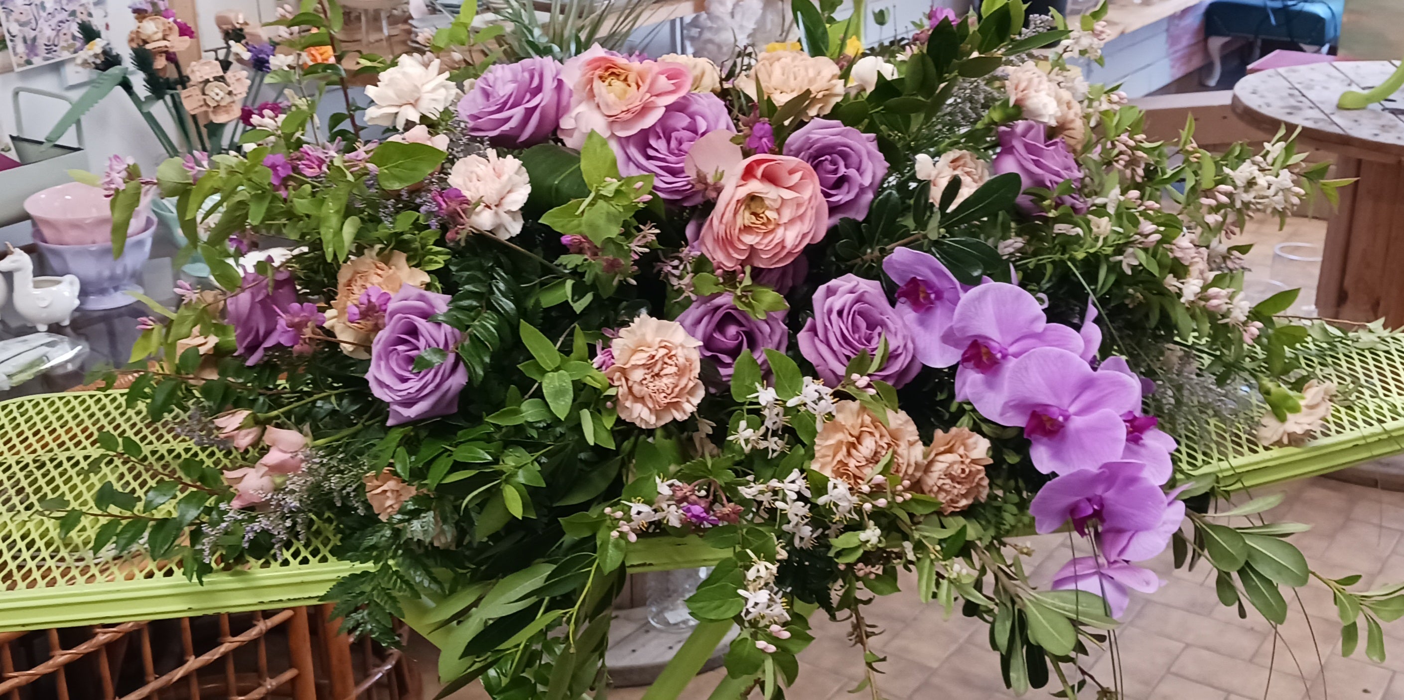 Open Casket Spray Chartreuse Flower Works