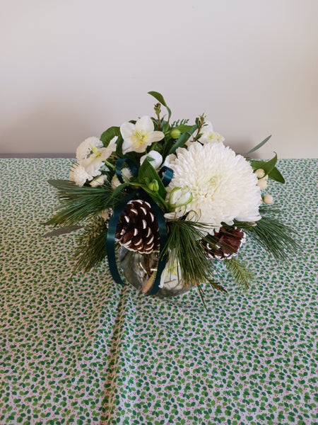 Simple White and Green Winter arrangement