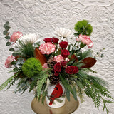 Hand Painted Cardinal Pot Festive Arrangement