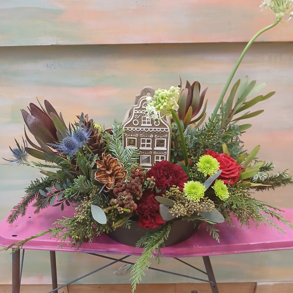 One of a kind Gingerbread House Candle Arrangement